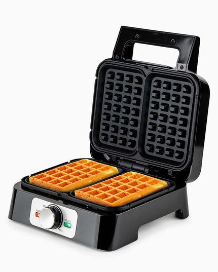 Гофретник Muhler MHT-1666WXL, 1600W, Незалепващо покритие, Тип белгийска вафла, Регулируем термостат, Черен/Инокс