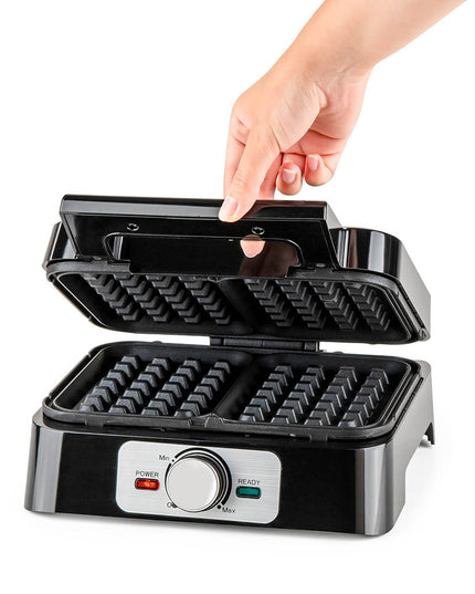 Гофретник Muhler MHT-1666WXL, 1600W, Незалепващо покритие, Тип белгийска вафла, Регулируем термостат, Черен/Инокс