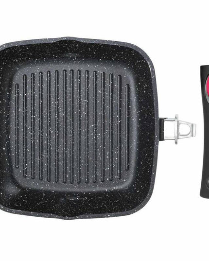 Грил тиган с капак и махаща се дръжка Kinghoff KH 1511, Мраморно покритие, Индукция, Черен