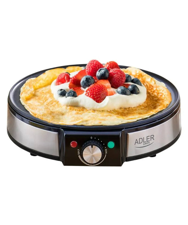 Уред за палачинки Adler AD 3058, 1600W, 30 см, Включени прибори, Черен/инокс