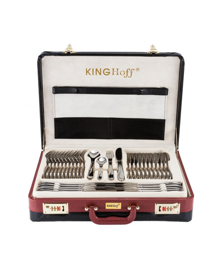 Комплект прибори за хранене Kinghoff KH 3504, 72 части, За 12 човека, Куфар, Неръждаема стомана, Сребрист
