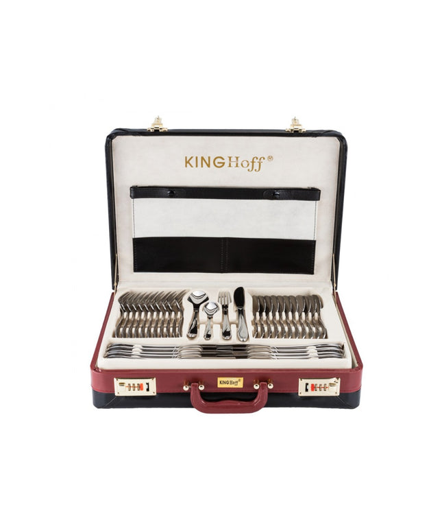 Комплект прибори за хранене Kinghoff KH 3504, 72 части, За 12 човека, Куфар, Неръждаема стомана, Сребрист