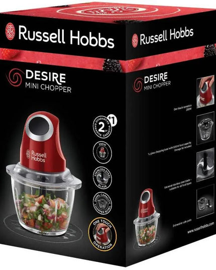 Мини чопър Russell Hobbs Desire 24660-56, 200W, 500ml, Стъклена купа, Червен