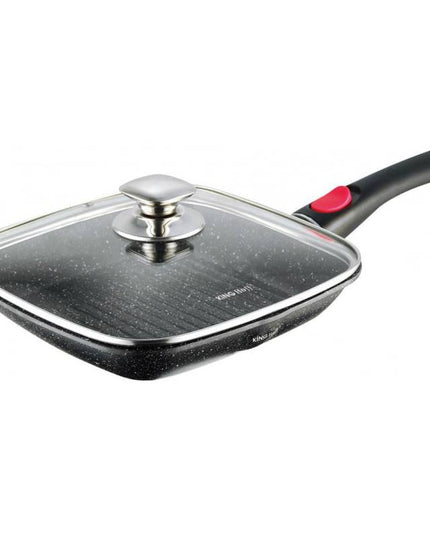 Грил тиган с капак и махаща се дръжка Kinghoff KH 1511, Мраморно покритие, Индукция, Черен