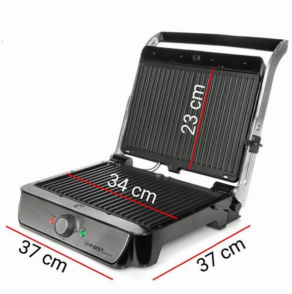 Грил скара First Austria FA-5344-2, 2000W, Свалящи се плочи, Отваряне на 180 гр, Тава за мазнина, Иноксчерен