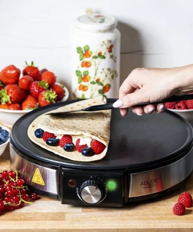 Уред за палачинки Adler AD 3058, 1600W, 30 см, Включени прибори, Черен/инокс