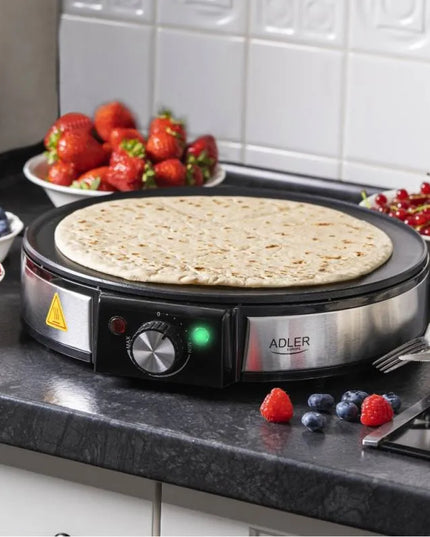 Уред за палачинки Adler AD 3058, 1600W, 30 см, Включени прибори, Черен/инокс