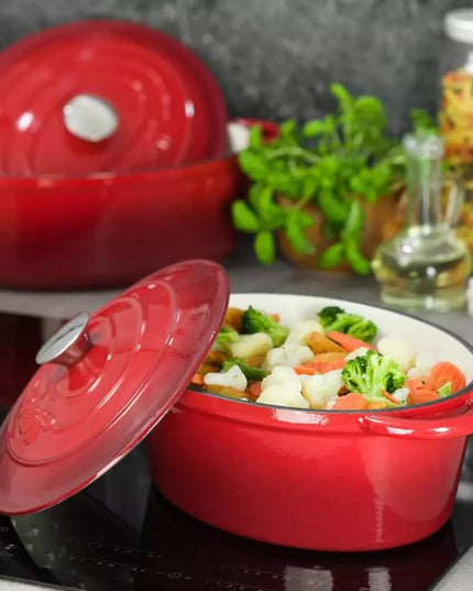 Чугунена тенджера Kinghoff KH 1612, Емайлирана, Индукция, Червен