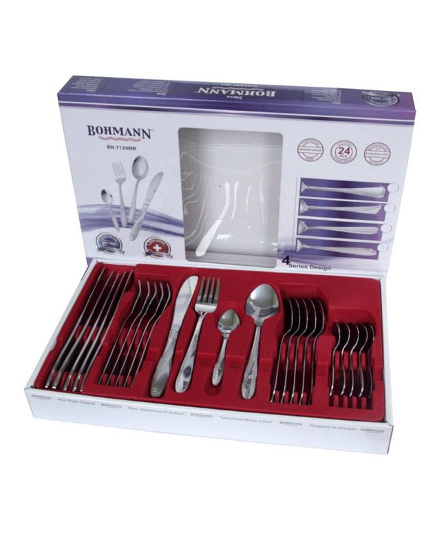 Комплект прибори за хранене Bohmann BH 7124MR, Кутия, Неръждаема стомана, 24 бр, Инокс