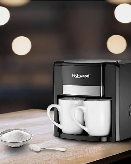 Кафемашина с две чаши Techwood TCA-206, 500W, Перманентен филтър, Черен