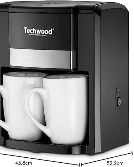 Кафемашина с две чаши Techwood TCA-206, 500W, Перманентен филтър, Черен