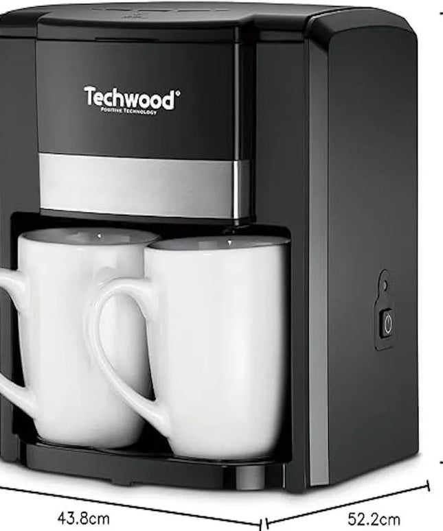 Кафемашина с две чаши Techwood TCA-206, 500W, Перманентен филтър, Черен