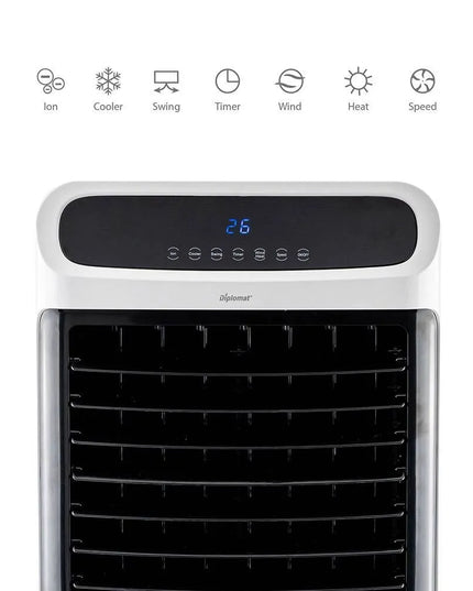 Мобилен Охладител и отоплител Diplomat DX-80CHRC, 5 в 1, 2000W, 12л, 3 степени, LED панел, Дистанционно, Таймер, Бял