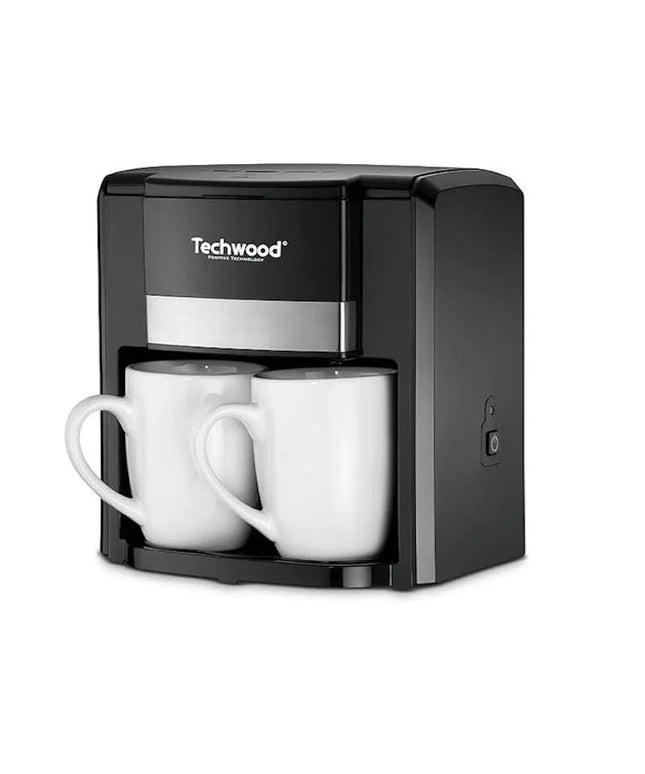 Кафемашина с две чаши Techwood TCA-206, 500W, Перманентен филтър, Черен