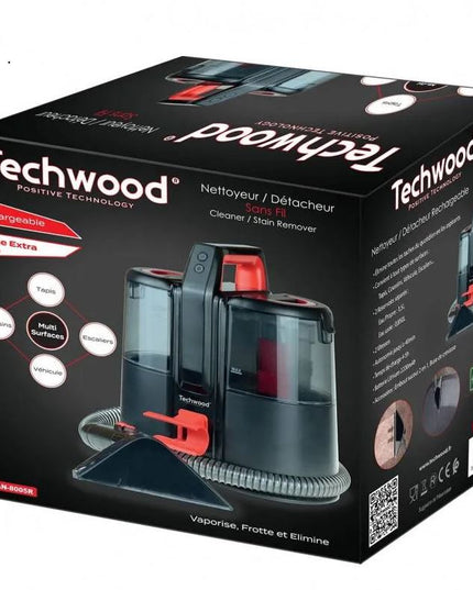 Прахосмукачка за текстил Techwood TAN-8005R, 185W, Li-Ion 220 mAh, Безжична употреба, Резервоар за чиста и отпадъчна вода, 40 мин автономия, 2 скорости, Черен/червен