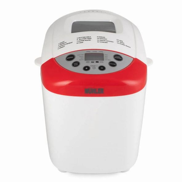 Хлебопекарна Muhler MBM-1502, 850W, Две бъркалки 1.5 кг, 15 програми, LCD екран, Отложен старт, Аларма, Бял/Червен