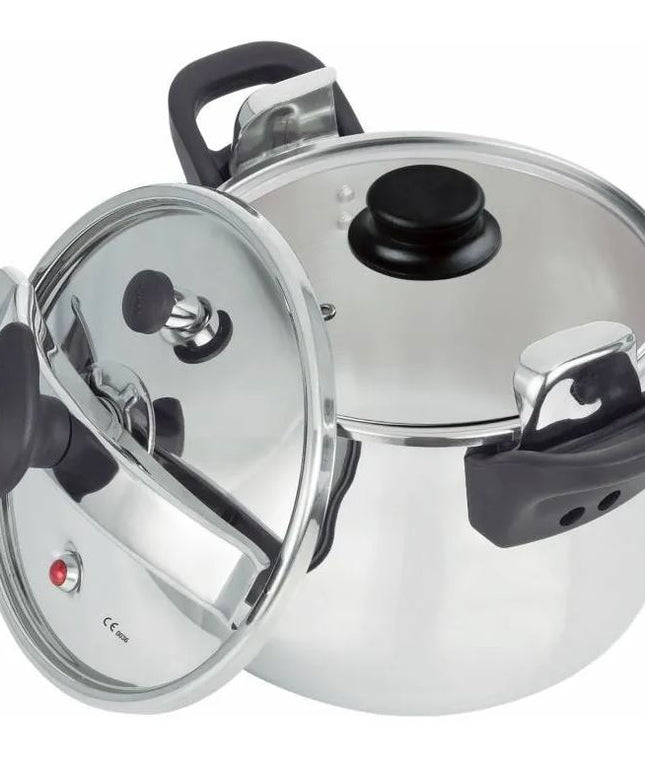 Тенджера под налягане Rosberg R51311A, 2 капака, Индукция, Трислойно дъно, Инокс