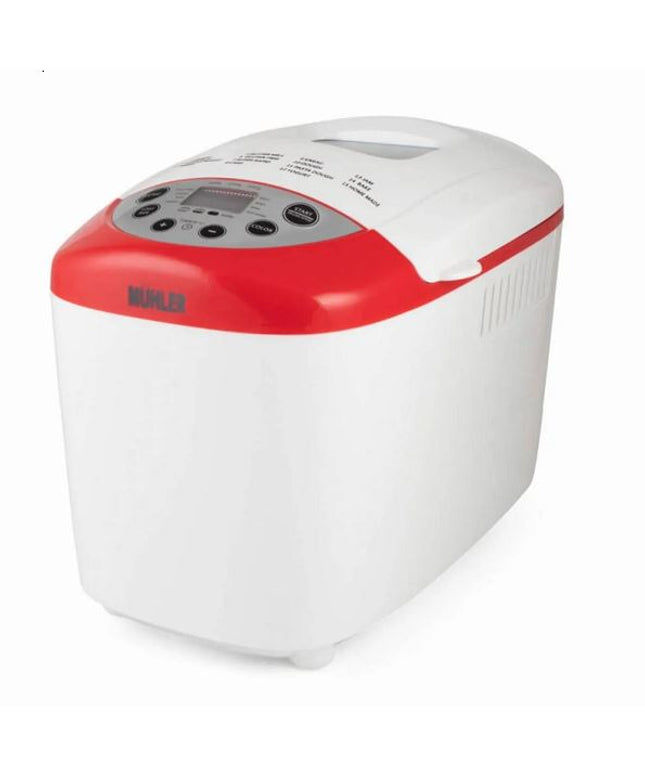 Хлебопекарна Muhler MBM-1502, 850W, Две бъркалки 1.5 кг, 15 програми, LCD екран, Отложен старт, Аларма, Бял/Червен