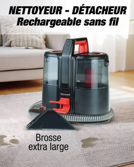 Прахосмукачка за текстил Techwood TAN-8005R, 185W, Li-Ion 220 mAh, Безжична употреба, Резервоар за чиста и отпадъчна вода, 40 мин автономия, 2 скорости, Черен/червен