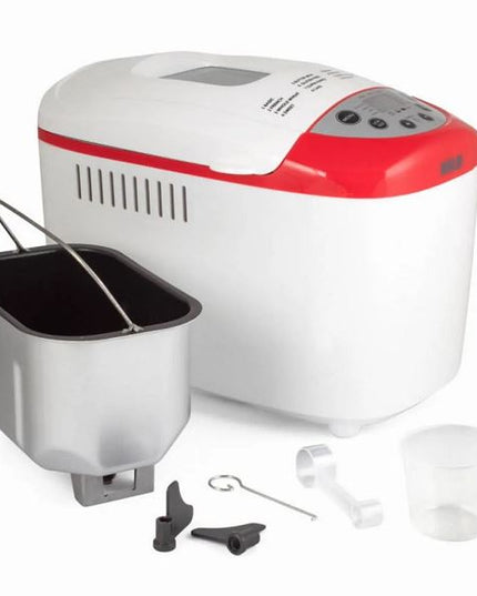 Хлебопекарна Muhler MBM-1502, 850W, Две бъркалки 1.5 кг, 15 програми, LCD екран, Отложен старт, Аларма, Бял/Червен