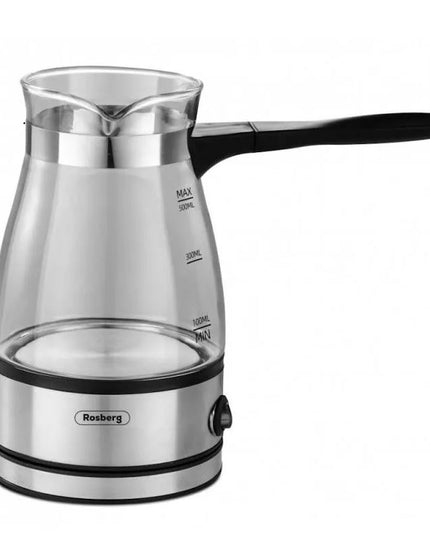 Джезве електрическо Rosberg R51165C, Стъклено, 600W, 500 ml, Защита, Инокс/безцветен