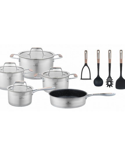 Готварски комплект от 16 части Zilner ZT-33252, Многослойно дъно, Стъклени капаци, Инокс
