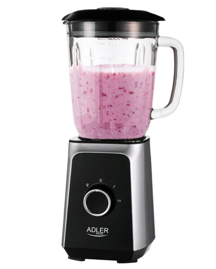 Блендер Adler AD 4076, 1000W, 1.5 литра, Стъклена кана, Неръждаема стомана, 2 скорости, Pulse, Разбиване на лед, Черен