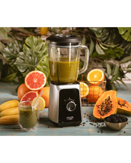 Блендер Adler AD 4076, 1000W, 1.5 литра, Стъклена кана, Неръждаема стомана, 2 скорости, Pulse, Разбиване на лед, Черен