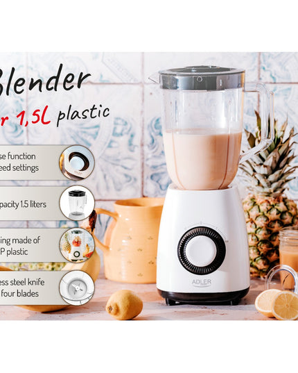 Блендер Adler AD 4085, 1000W, 1.5 литра, Неръждаема стомана, Pulse, 2 скорости, Бял