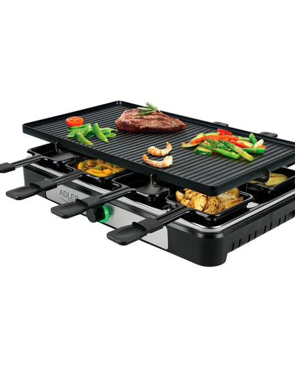 Електрическа скара Adler AD 6616, 1400W, Раклет грил, Незалепващо покритие, ЧеренИнокс