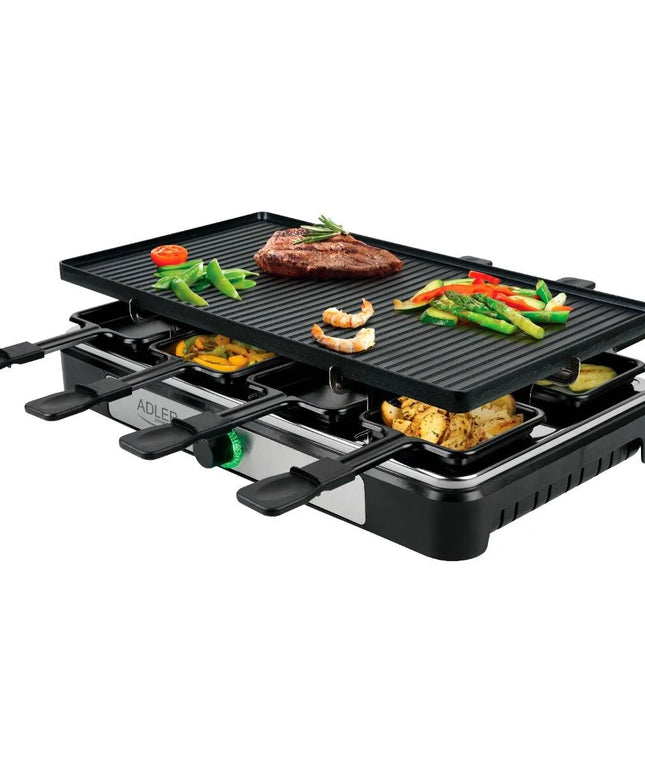 Електрическа скара Adler AD 6616, 1400W, Раклет грил, Незалепващо покритие, ЧеренИнокс