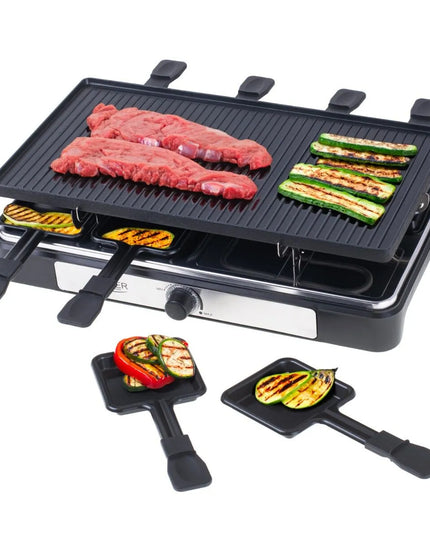 Електрическа скара Adler AD 6616, 1400W, Раклет грил, Незалепващо покритие, ЧеренИнокс