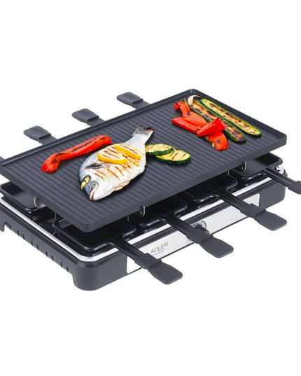 Електрическа скара Adler AD 6616, 1400W, Раклет грил, Незалепващо покритие, ЧеренИнокс