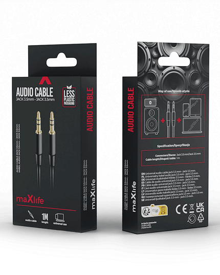 Аудио кабел 3.5 мм- 3.5 мм Maxlife, черен