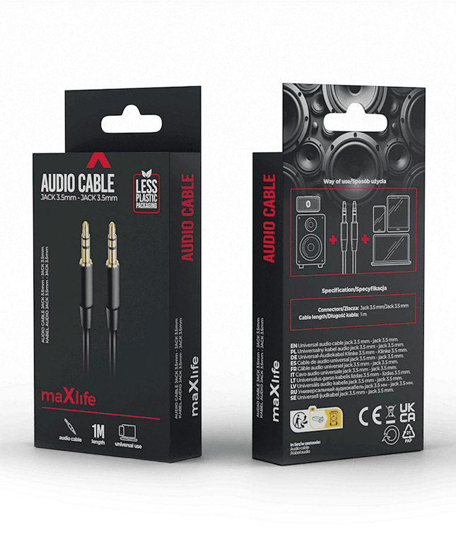 Аудио кабел 3.5 мм- 3.5 мм Maxlife, черен