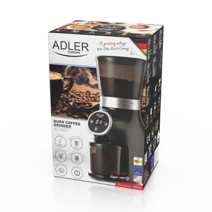 Кафемелачка Adler AD 4450 Burr, 300W, 31 настройки за смилане, 75 гр. за 25 сек., Черен / Сребрист
