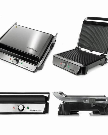 Грил скара First Austria FA-5344-2, 2000W, Свалящи се плочи, Отваряне на 180 гр, Тава за мазнина, Иноксчерен