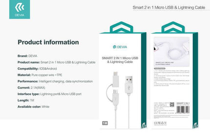 Кабел Devia 2 в 1 microUSB и USB-Lightning