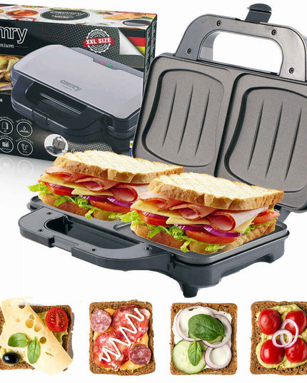 Сандвич тостер Camry CR-3054, 1300W, Незалепващо покритие, 2 сандвича, ЧеренИнокс