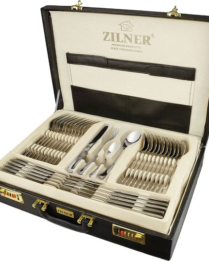 Комплект прибори за хранене Zilner ZL-6508, 72 бр, Куфар, Инокс
