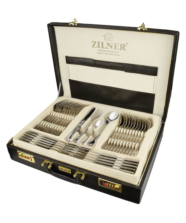 Комплект прибори за хранене Zilner ZL-6508, 72 бр, Куфар, Инокс