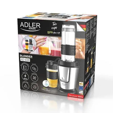 Блендер с 2 преносими контейнера с капак Adler AD-4081, Охлаждащ стик, 500 W, 570 ml и 400 ml
