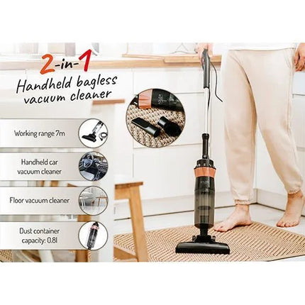 Вертикална прахосмукачка без торба Adler AD-7049, 2 в 1, 800W, 15 kPa, 0,8 л, HEPA филтър, Розово златоЧерен